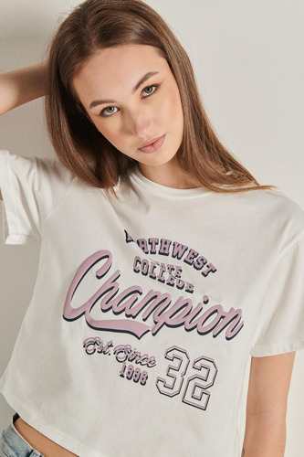 Camiseta Manga Corta Crop Top Para Mujer En Color Blanco Cue