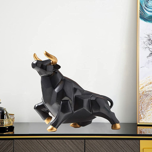 Estatua De Toro Resina Negra Figura Lobo Decoración L Color