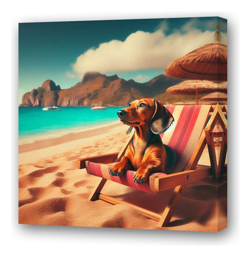 Cuadro 20x20cm Salchicha Sol Playa Arena Beach Relax