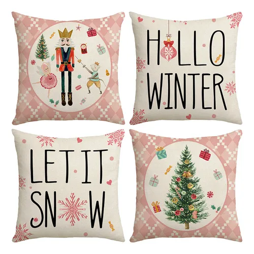 Funda De Cojín Navideño, 4 Unidades, Diseño Navideño, Decora