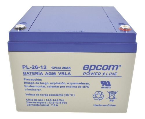 Batería Epcom Tecnología Agm 26 Ah. 12 Vcd Pl-26-12