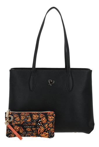 Bolsa Tote Gorett Isadora Gs25048-3 Color Negro Correa De Hombro Negro Diseño De La Tela Lisa