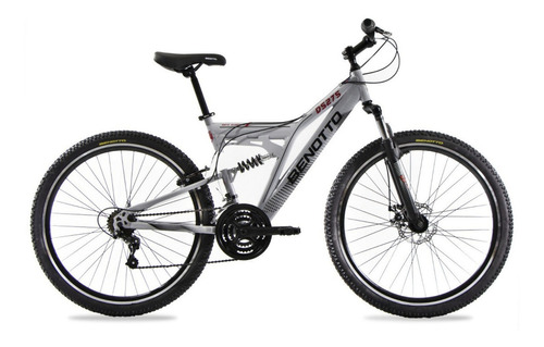 Mountain bike masculina Benotto DS275 R27.5 Único 21v frenos disco y v-brakes cambios Sunrace color plateado con pie de apoyo