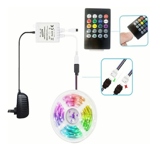 Imagen 2 de 10 de Tiras Led 5 Metros Con Remote Control Y Función Música