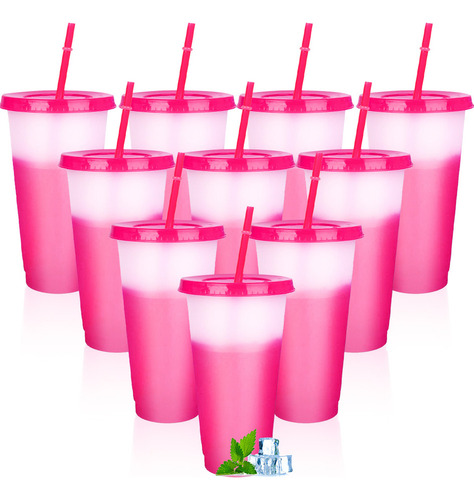 Bh 10pzs Vasos Magicos Cambian De Color Con Tapa Y Popote
