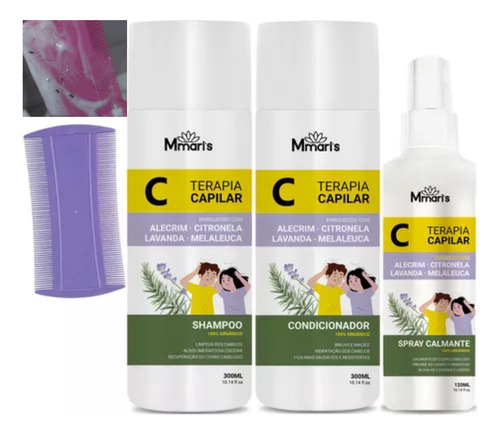 Kit Pente Fino Tratamento Mata Piolho Lêndea Elimina Coceira
