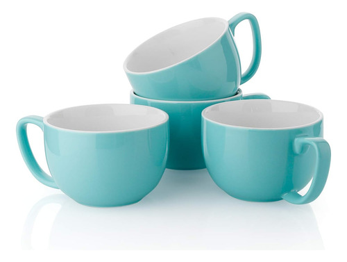 Juego De 4 Tazas De Café De Cerámica Color Turquesa Teocera,