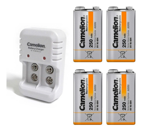 Kit Cargador Camelion Con 4 Baterias De 9v De 250mah