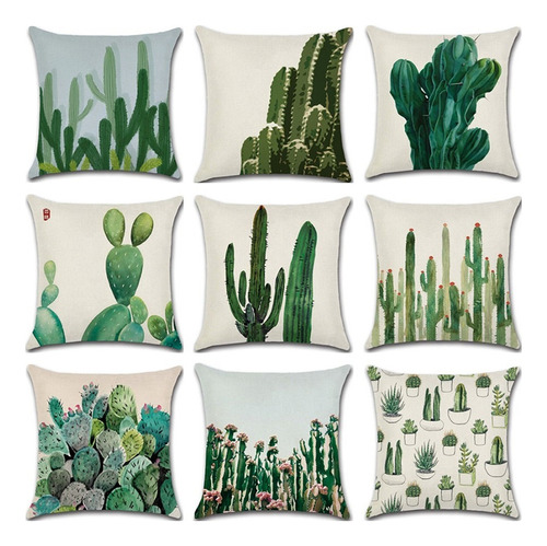 Juego De 9 Fundas De Cojín, Estampado Serie Cactus, 45x45 Cm