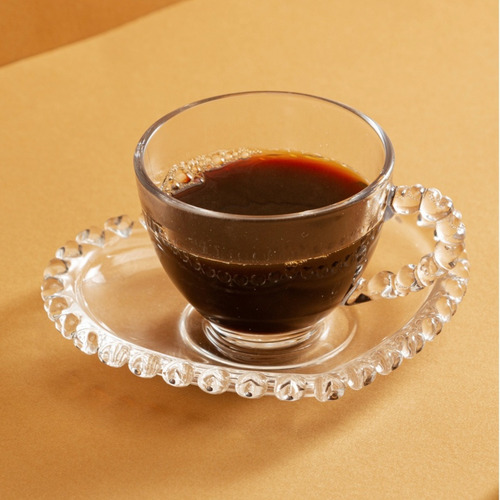 Jogo 6 Xícaras De Café Em Cristal Com Pires De Coração 80ml