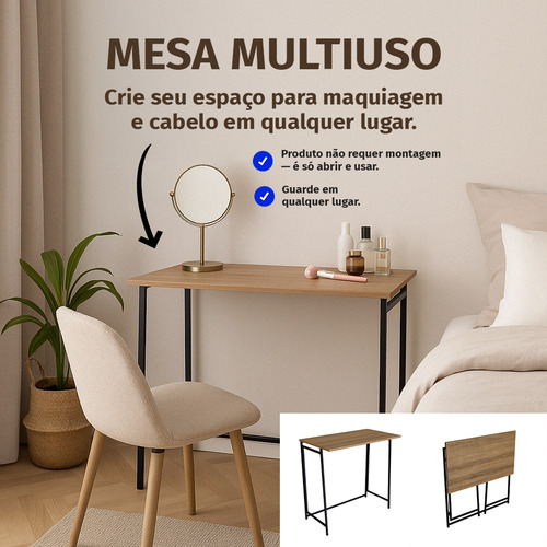 Escrivaninha Mesa Portátil 80cm Industrial Aço Notebook