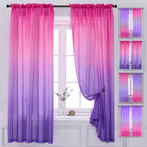 2 Panel Sets Bedroom Curtains 63 Inch Length Sheer Curt...