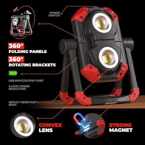 Luz Led Cob Recargable 2500lm Plegable Portátil Con Base Mag