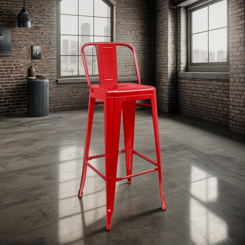 Banco Respaldo Bajo 66cm Tipo Tolix Banco De Acero Color Rojo