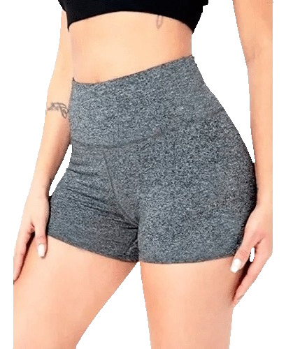 Calza Corta Short Lycra Gris Lisa Tiro Alto Deportiva Gym