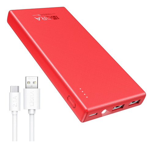 Power Bank Batería Portátil 10000mah Bateria 1hora Gar263 Power Bank Con Indicador De Luz Y Tipo C Baterias Portatiles Celulares Con 2 Usb Salidas Y 1 Entrada Tipo C Rojo