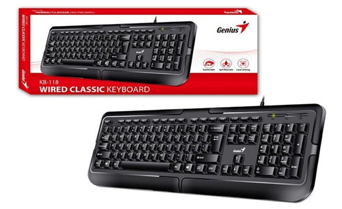 Teclado Genius Kb-118 Ii Black Usb Sp Cb Comodo Silencioso