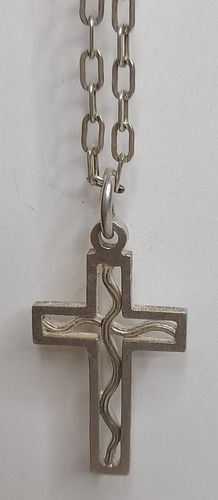 Cruz De Diseño Con Cadena De Plata Vintage Unisex