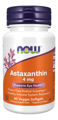 Astaxantina Now Foods Importada 60 Cápsulas 4mg Astaxanthin Original