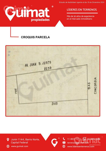 Excelente Terreno Juan B. Justo Esquina Concordia - Lideres En Terrenos