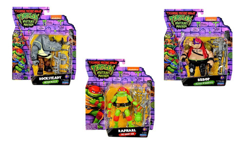 Tortugas Ninja Mutant Mayhem Pack 3 Raphael Rocksteady Bebop