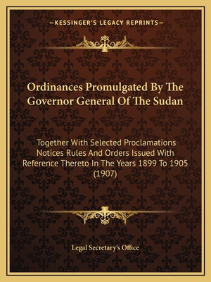 Libro Ordinances Promulgated By The Governor General Of T...