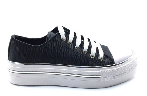 Imagen 2 de 7 de Zapatillas Acordonada Mujer Plataforma Estilo Urbano Negras