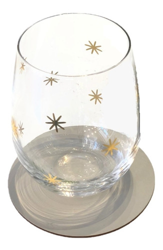 Vaso Copa Sin Pie Vidrio Grabado Oro Estrellas