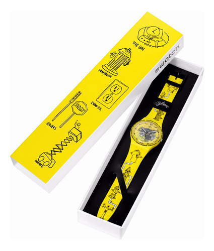 Reloj Swatch Time With Andy Anderson So29j101 Agente Malla Amarillo Bisel Amarillo Fondo Amarillo
