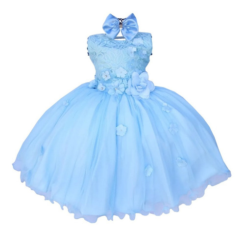 Vestido Infantil Formatura E Batizado Daminha Luxo Com Tiara