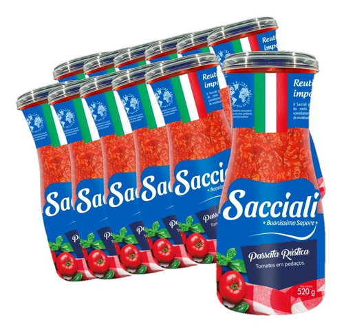 Passata De Tomate Pedaços Rústica Molho 520g 12un Sacciali
