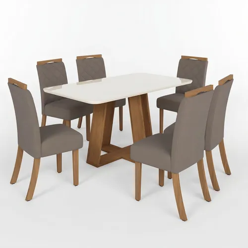 Conjunto Sala Jantar Mesa Lins 160cm Canto Arredondado Gj