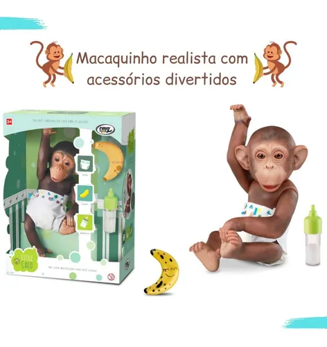 Boneco Macaco Bebê Little Caco Mamadeira Fralda E Banana OMG - Tem