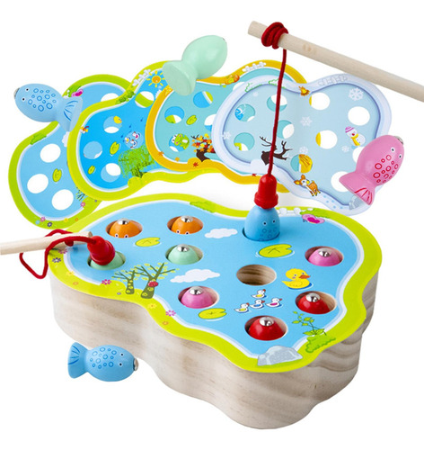 Juego De Pesca Magnético De Madera Con 10 Peces Y 2 Cañas