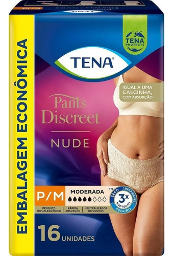 Calcinha Descartável Tena Pants Discreet Nude P/m 16 Un