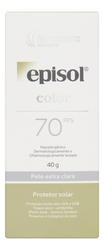 Protetor Solar FPS 70 Pele Extra Clara Mantecorp Skincare Episol Color Caixa 40g