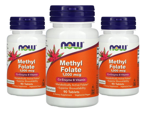 Metilfolato Methyl 1000mcg Now Foods 90 Tablets 3un Sabor Sem sabor