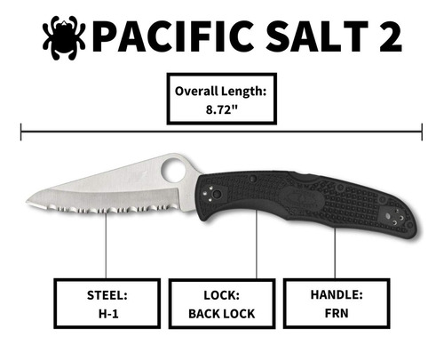 Cuchillo Spyderco Pacific Salt 2 Hoja H-1 De 3.78 Y Mango
