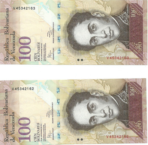 2 Billetes Consecutivos Bsf. 100  - V8 Diciembre 27 2012 