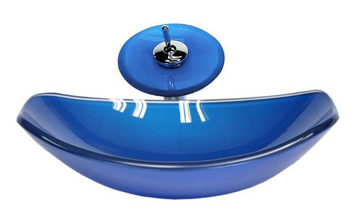 Cuba Vidro Oval Chanfrada 46cm Azul Escuro Válvula Torneira