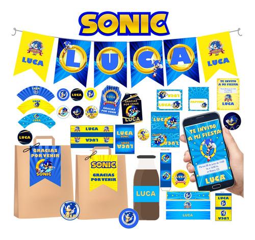 Kit Imprimible Candy Bar Sonic 100% Editable