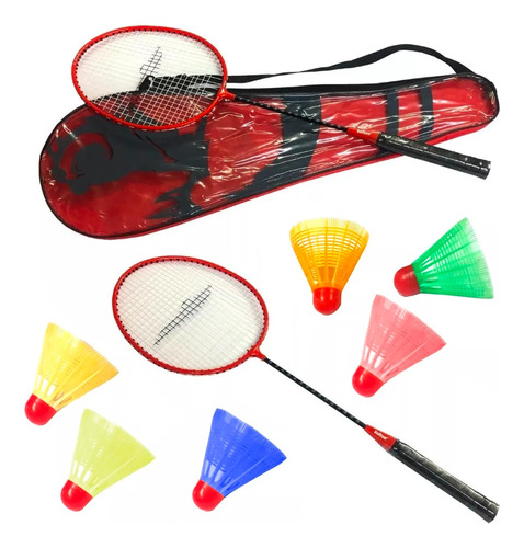 Juego Badminton 2 Raquetas 6 Plumas Volante Y Bolso Traslado