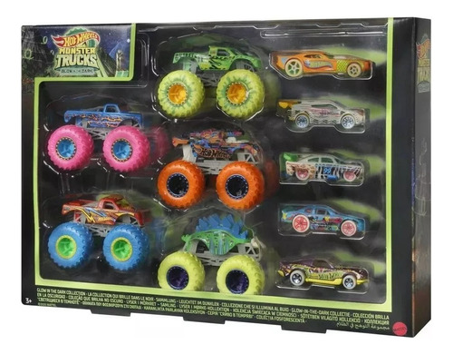 Set 10 Hot Wheels Monster Trucks Glow In The Dark Motosaurus