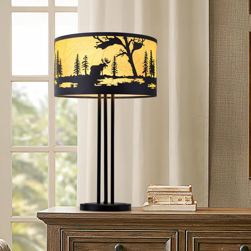Lámparas De Mesa Negras De Granja, 4 Luces Con Pantalla De T