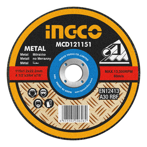 Disco Corte Metal 4½ X 1,2mm Ingco Mcd121151 Chato 115x1, Ma