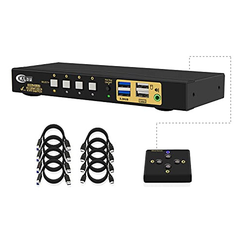 Conmutador Kvm Hdmi 4 Puerto 2.0 Usb 3.0 Cable 2 Audio