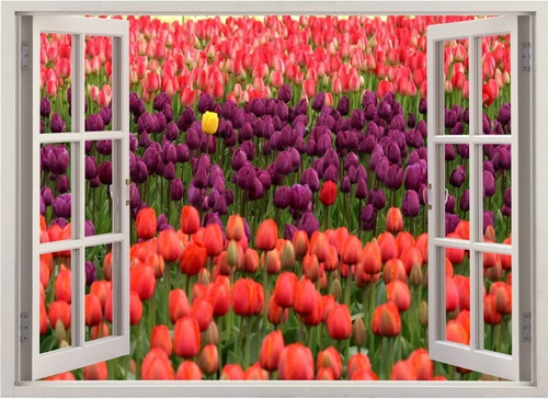 Adesivo Decorativo Campo Flores Tulipa Janela Lindo Natureza