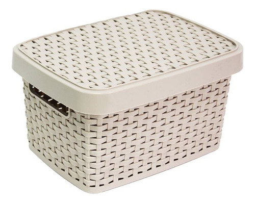 Cesto Canasto Caja Rattan Mediano Y Chico Con Tapa Color Color Beige Chico