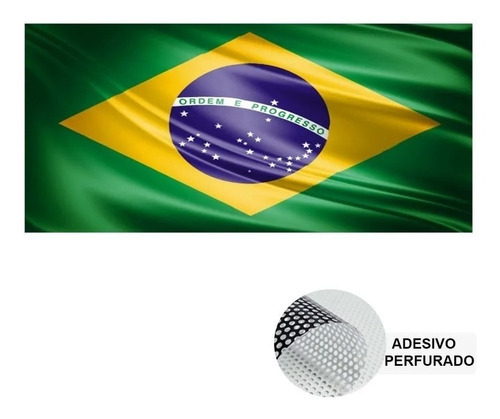 Adesivo Perfurado Bandeira Do Brasil Veículo 90cm X 42cm Cor Verde Amarelo