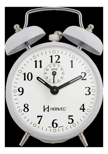 Relógio Despertador A Cordas Branco Campainha Forte Herweg